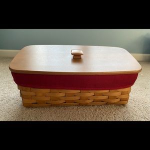 Longaberger Rectangular Slanted Basket with Cloth and Plastic Liners and Top